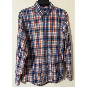 Lands' End Mens Traditional Fit Plaid Button Down Long Sleeve Shirt Large